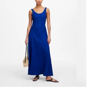 Madewell Scoop Neck Sleeveless Midi Dress, 100% Linen, Blue, Sz 14